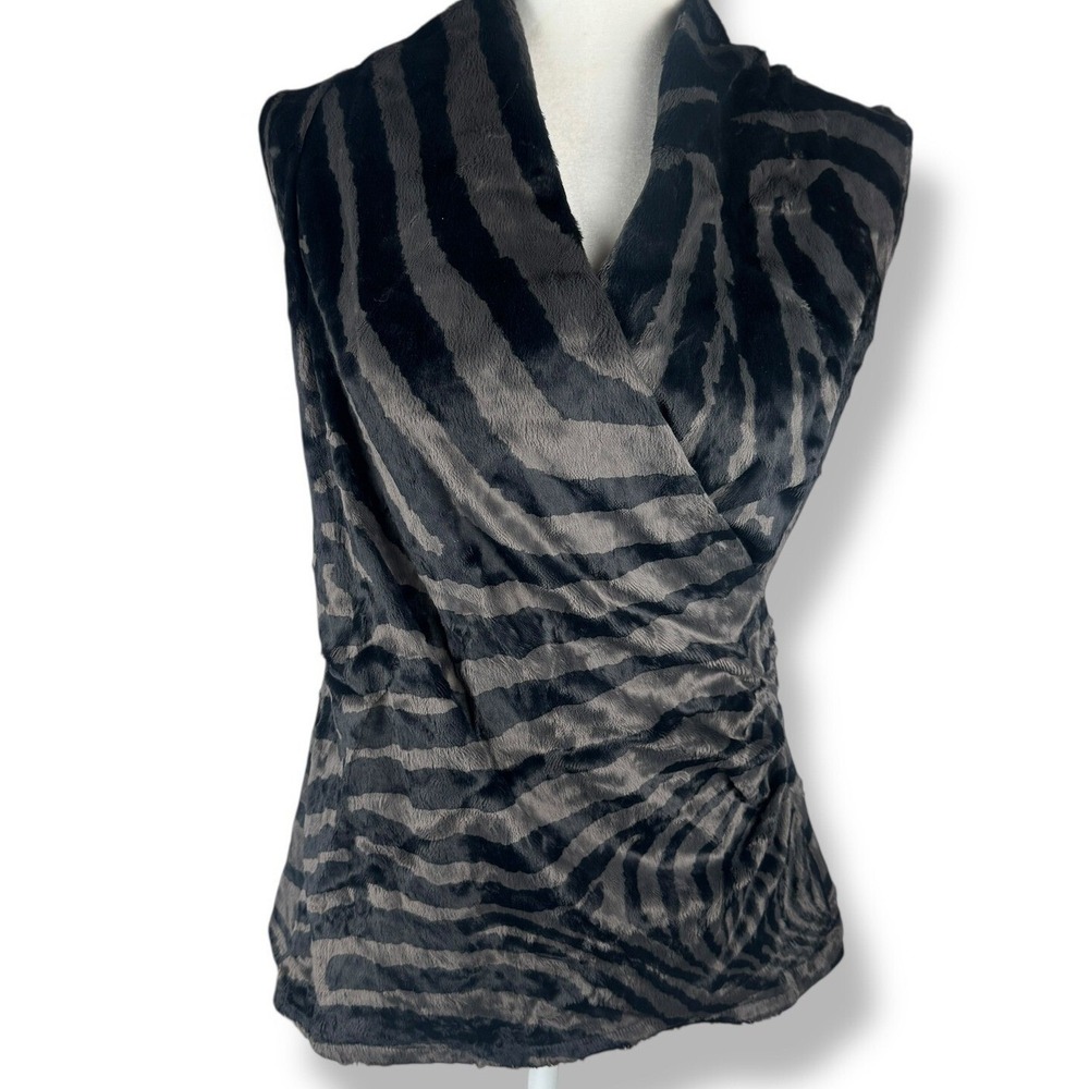 Runway‎ Faux Fur Sleeveless Top Womens Size Medium Animal Print Edgy Mob Wife